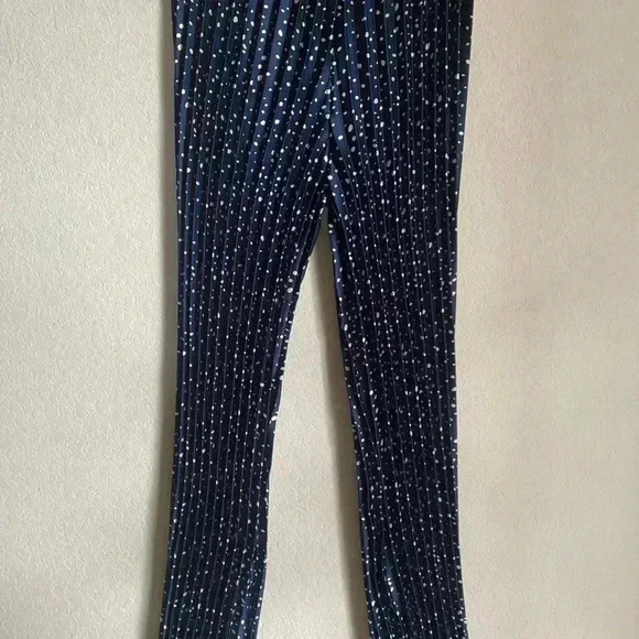 NEW! TOIT VOLANT FULLY PLEATED NAVY POLKA DOT PULLON WIDE LEG BOHO PANTS M/L - Picture 4 of 9